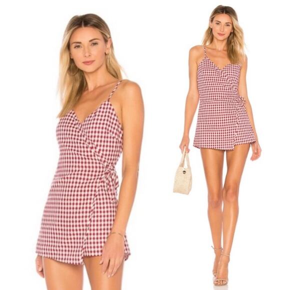 REVOLVE By the way Scotty Wrap Romper Red White Checkered Gingham Size Small - Picture 1 of 8